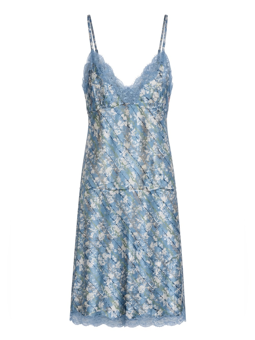 Gold Hawk- Women's Light Blue Floral Lace-Trim Slip Dress, Size M